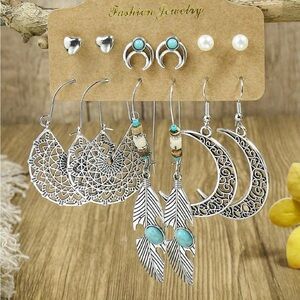 FASHION-Silver and Turquoise Earring Set